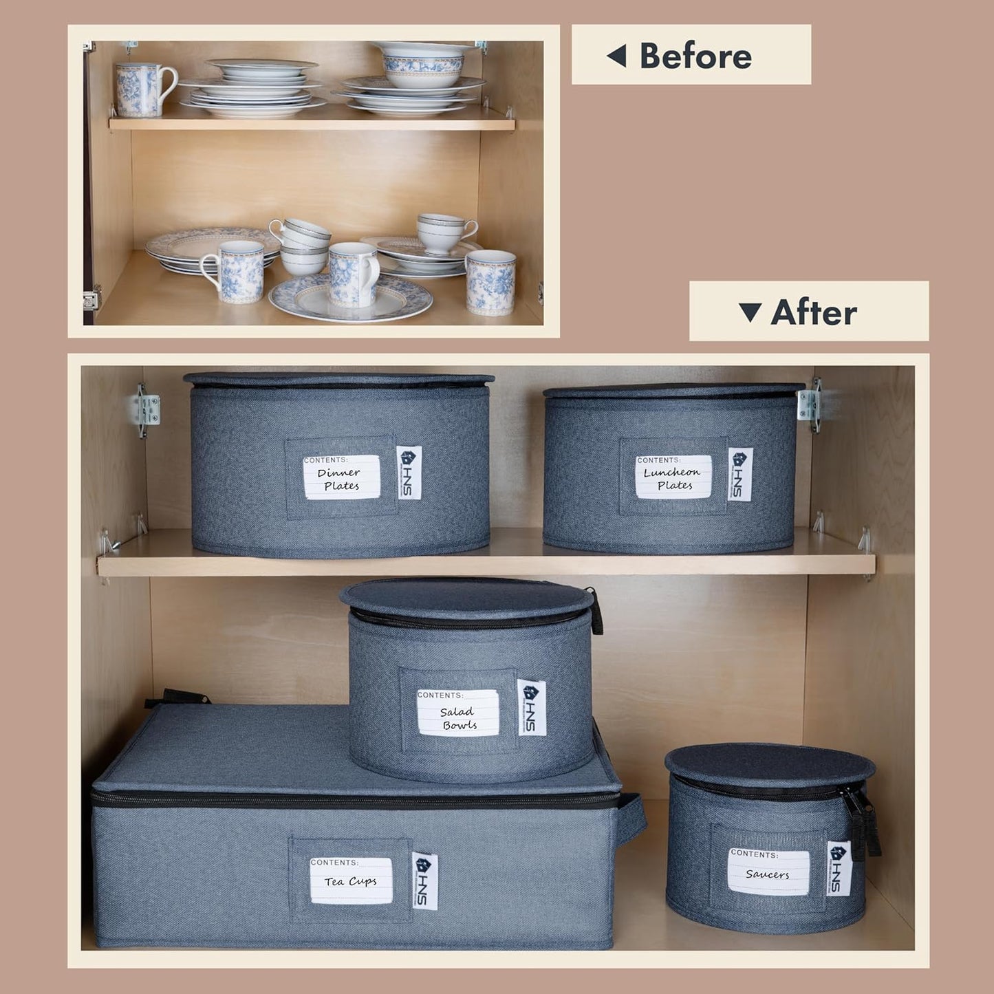 Dinner Plates Storage Container - Hard Shell China Organizer with Dividers - Holds 12 Plates of 12" - Durable & Stackable Storage Box for Seasonal Dishware Protection - Denim Blue