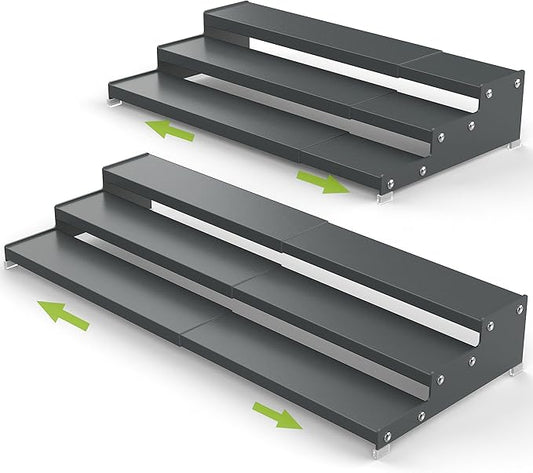 Jojocross Spice Rack Organizer for Cabinet, 3 Tier Expandable Spices Storage, Great for Kitchen Cabinets, Cupboard,Pantry and Countertop More(Gun-Gray, 2 PACKS/GUN-GRAY)