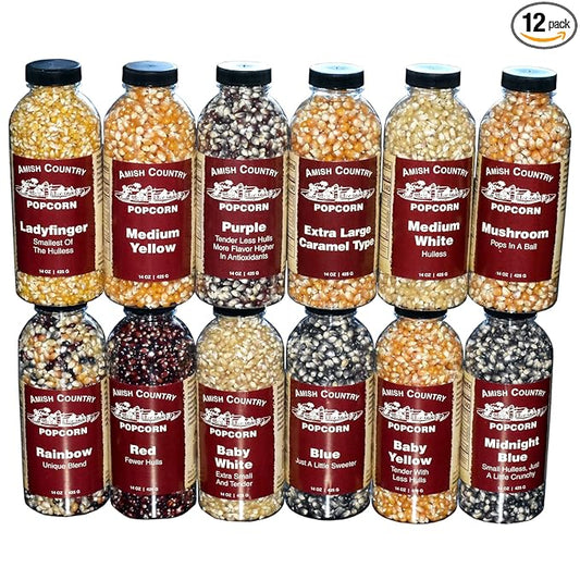 Amish Country Popcorn | 12-14 oz Bottles | Popcorn Kernel Variety Bundle | Old Fashioned, Non-GMO and Gluten Free (12-14 oz Bottles)
